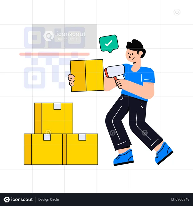 Man scanning parcel using  Code Reader  Illustration