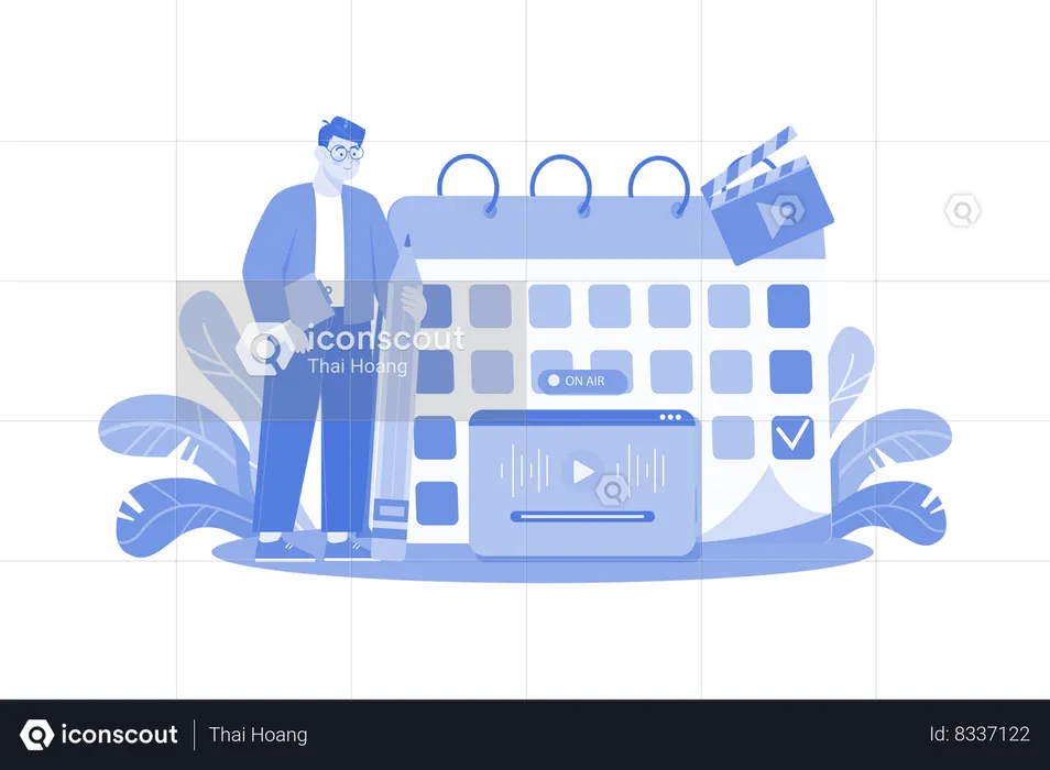 Man Scheduling A Podcast Release Date  Illustration