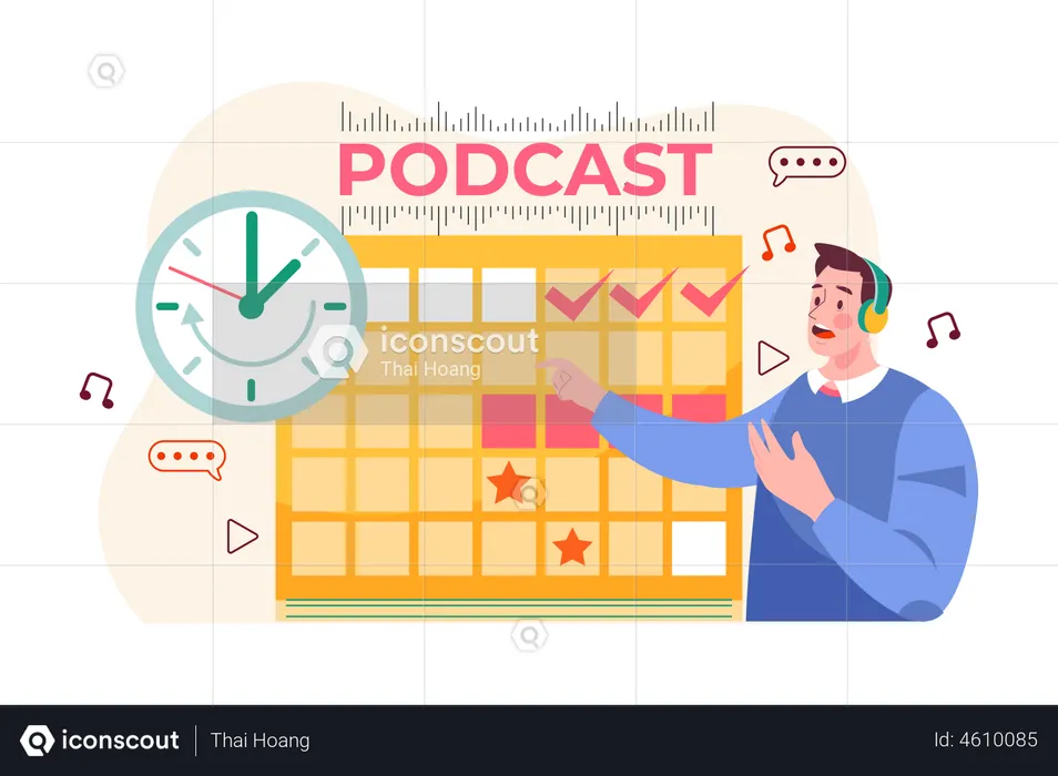 Man scheduling a podcast release date  Illustration