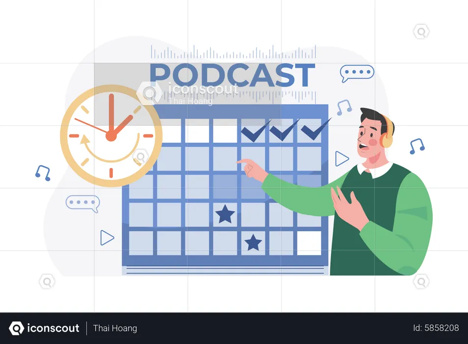 Man scheduling a podcast release date  Illustration