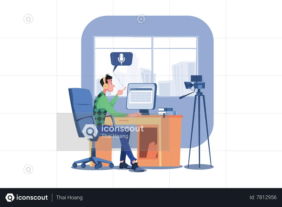 Man Scheduling A Podcast Release Date  Illustration
