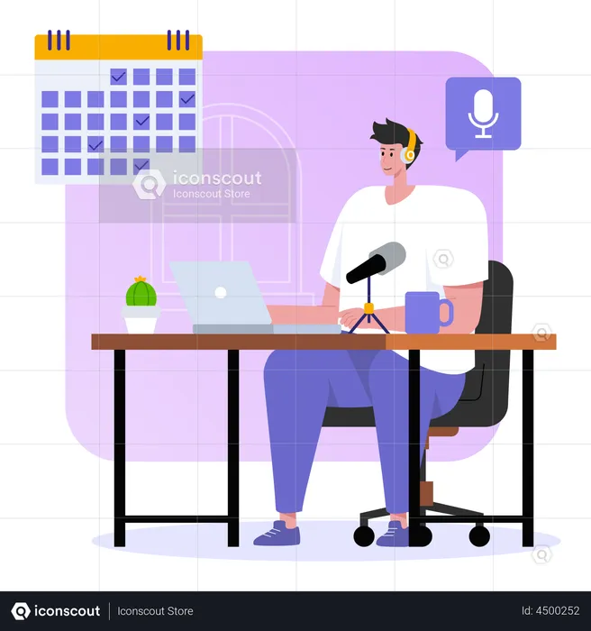Man scheduling podcast release date  Illustration
