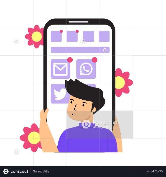 Man Scrolling Social Media Apps  Illustration