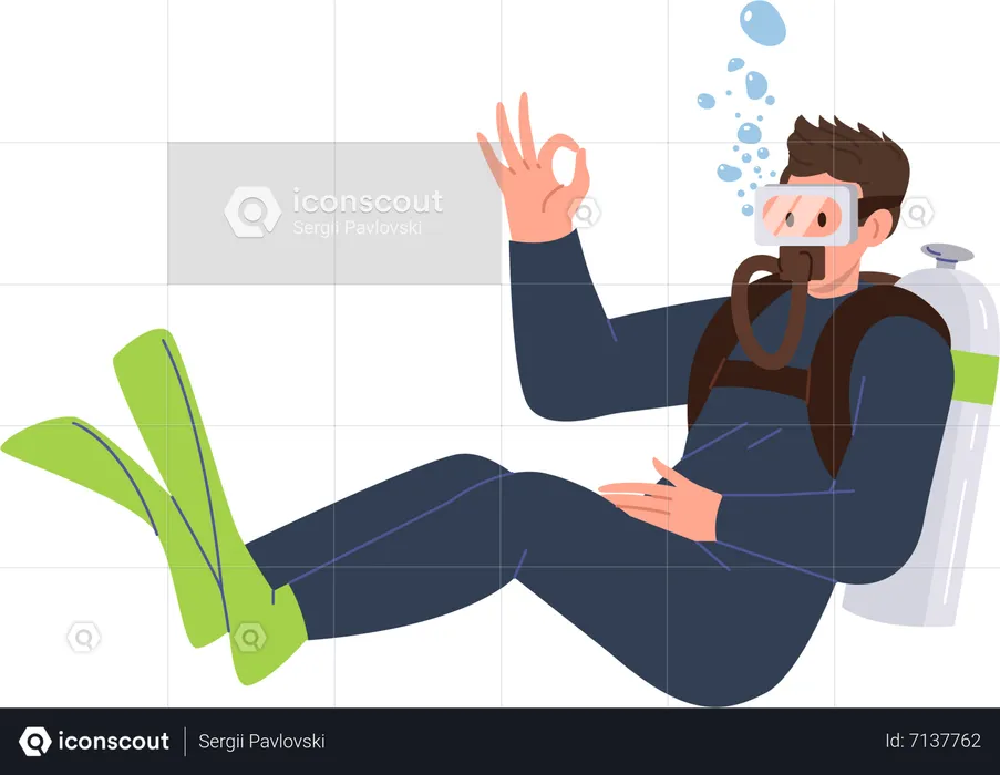 Man scuba diver raising hand gesturing ok sign  Illustration