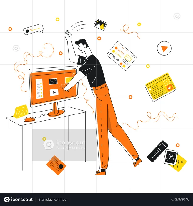Man Search Files in computer  Illustration
