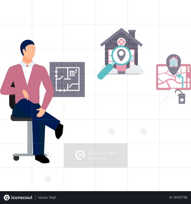 Man search for new office  Illustration
