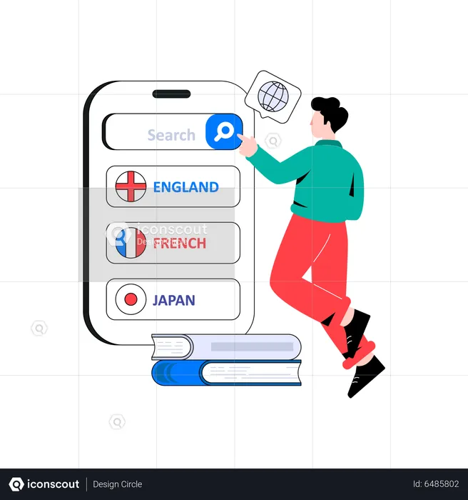 Man searching different languages  Illustration
