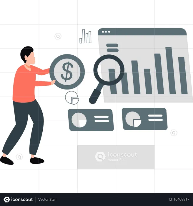 Man searching for an income graph chart  Illustration