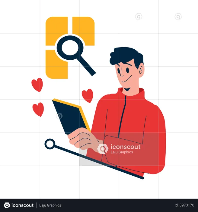 Man searching for partner on dating app  Illustration