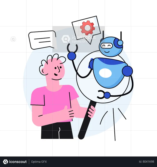 Man searching information from ai bot  Illustration