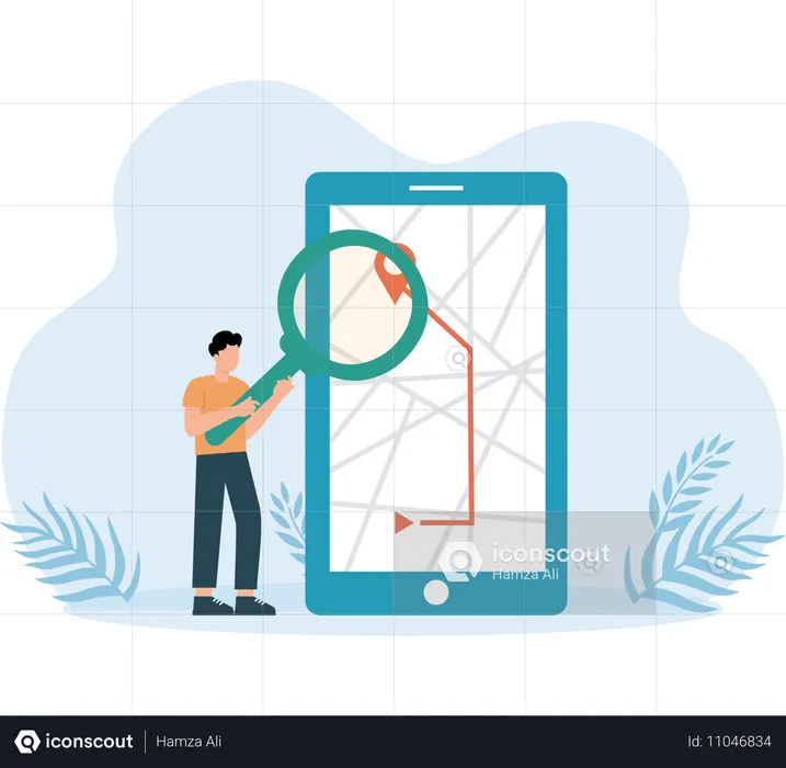 Man searching map direction  Illustration