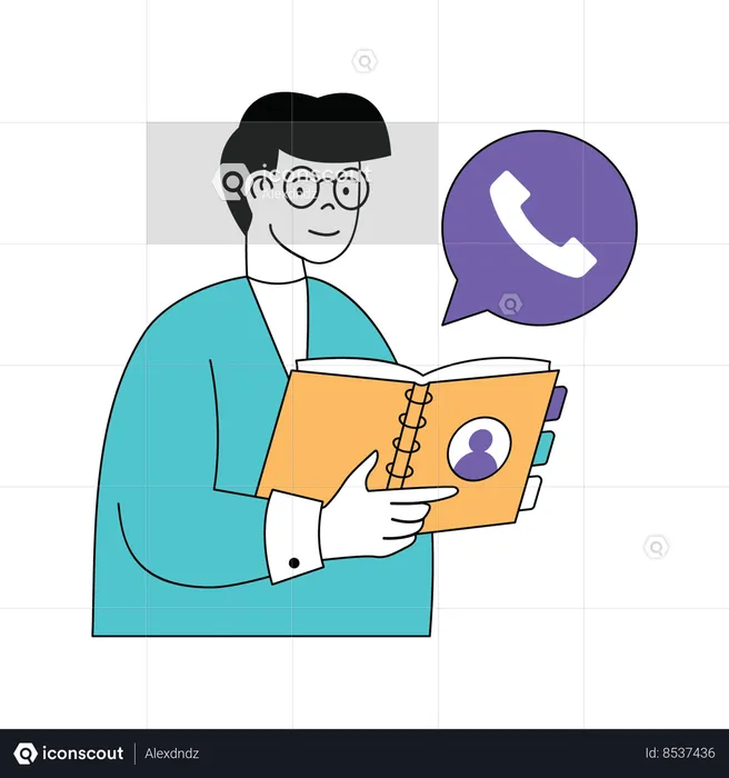 Man searching phone number in phone book  Illustration