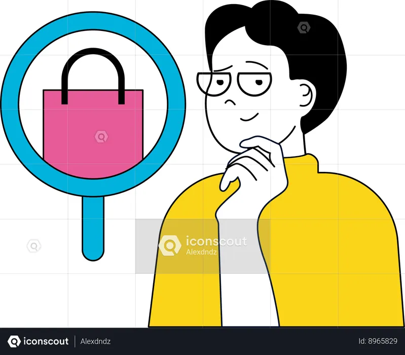 Man searching product on mobile app  Illustration