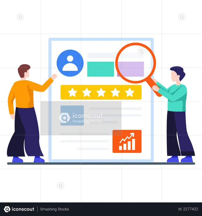 Man searching profile and giving review  Illustration
