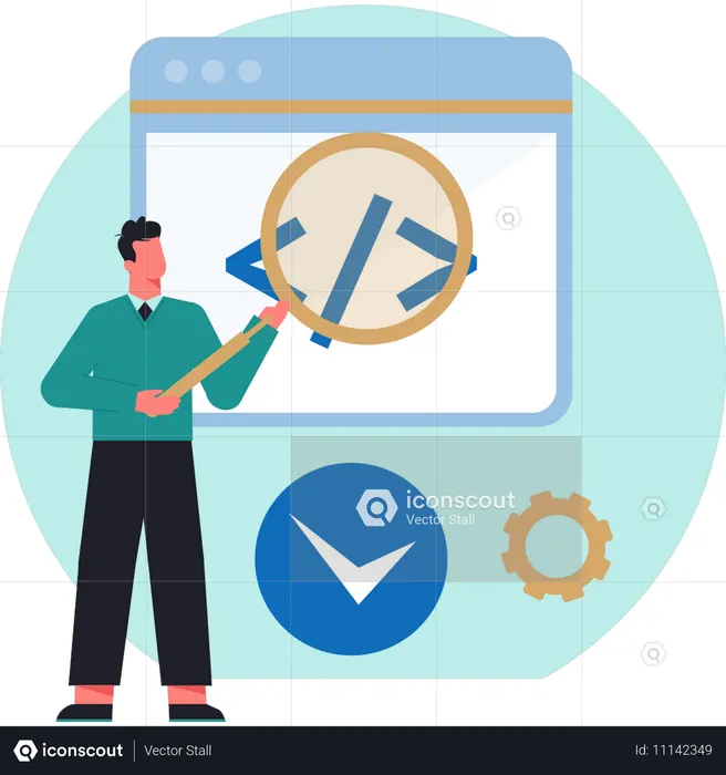 Man searching web coding  Illustration