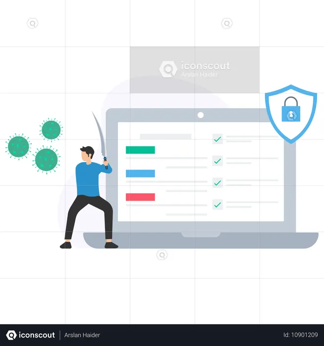 Man Secured data server  Illustration