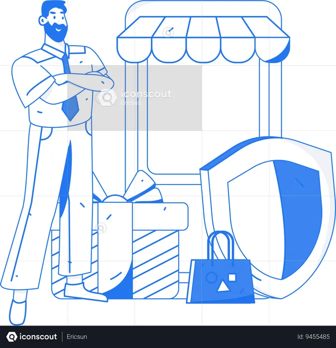 Man secures his shopping  Illustration