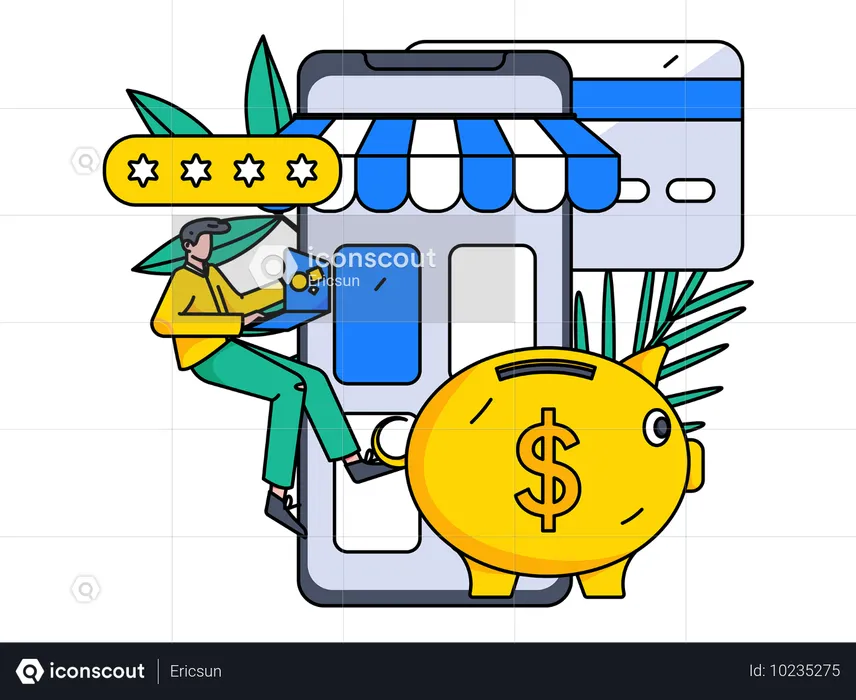 Man secures his social media account on shopping website  Illustration