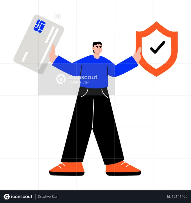安全な支払いを行う男性  イラスト