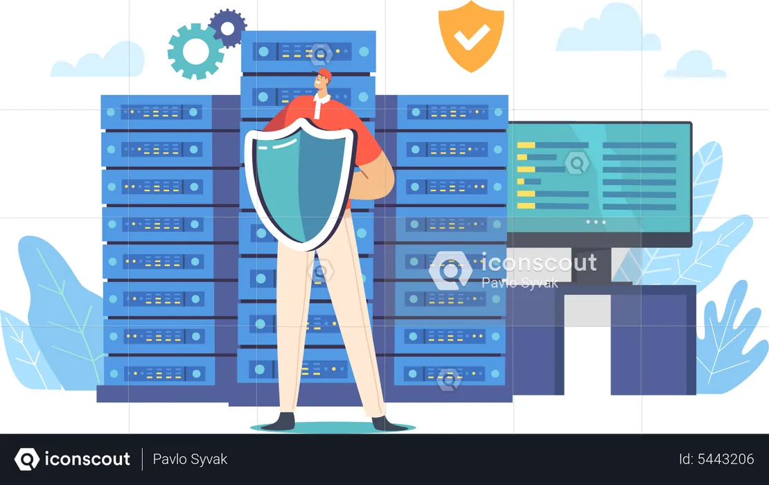 Man securing database server  Illustration