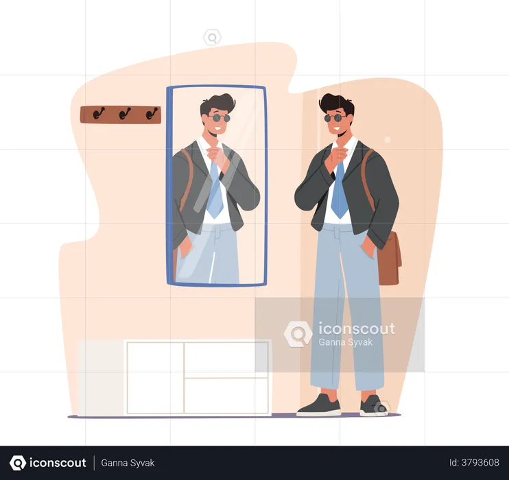 Man Seeing In Mirror While Going To Work  Illustration