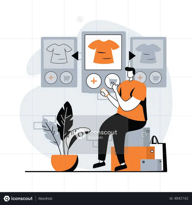 Man select tshirt on shopping website  Illustration