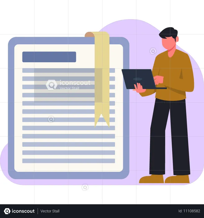 Man selecting e-book online from website  Illustration