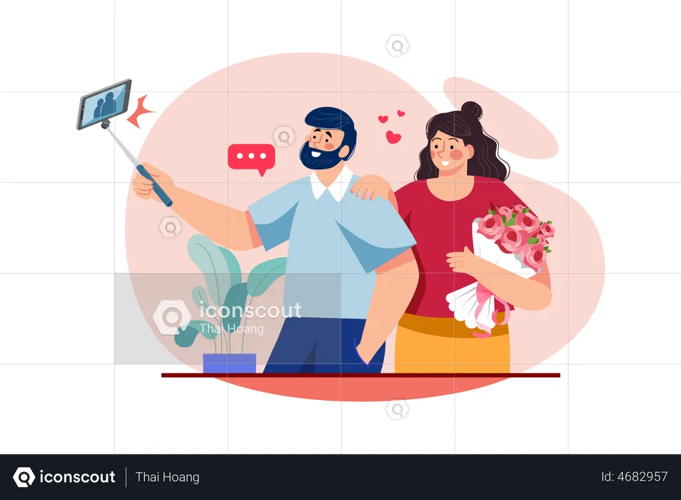 Man selfie with woman on woman's day  Illustration