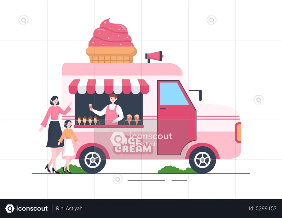 Man selling ice cream on street truck  Illustration