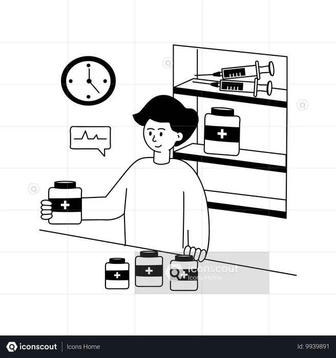 Man selling medicine at Pharmacy  Illustration