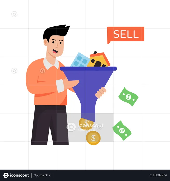 Man selling personal asset  Illustration