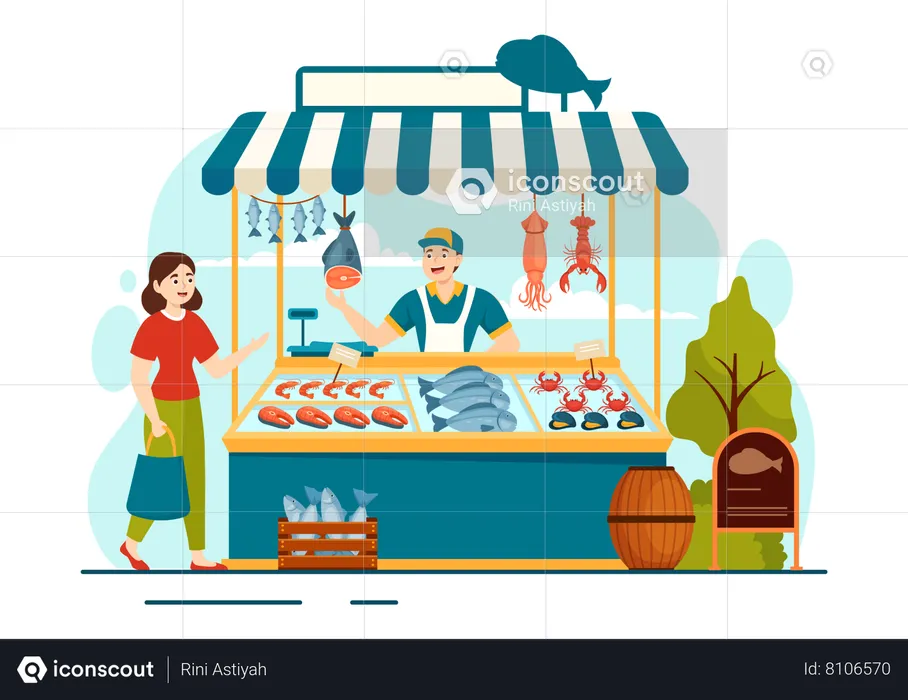 Man selling Seafood  Illustration