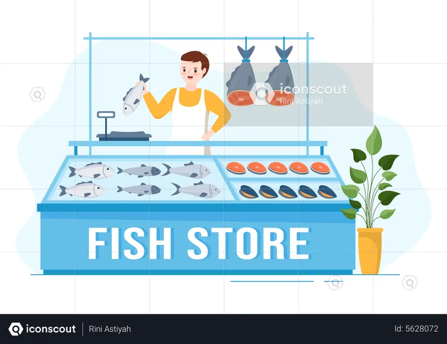 Man Selling Seafoods  Illustration