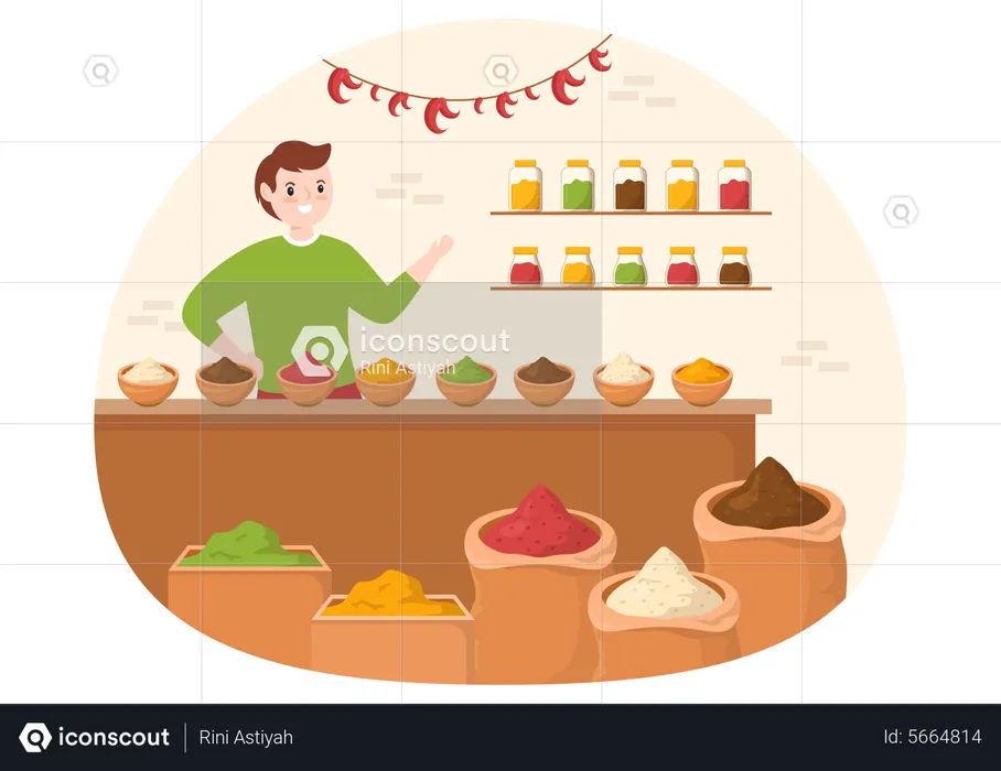 Man selling spices  Illustration