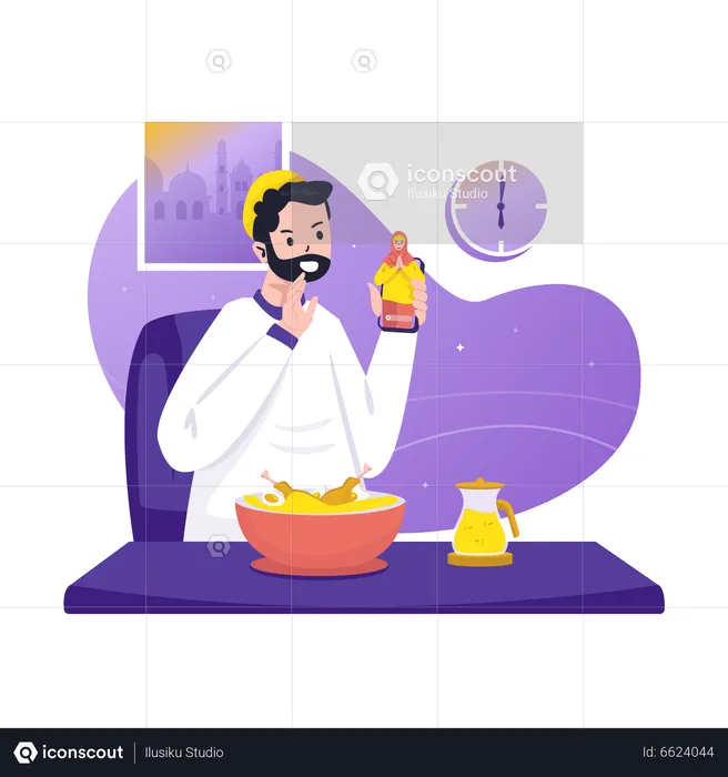 Man Send iftar greetings to wife  Illustration