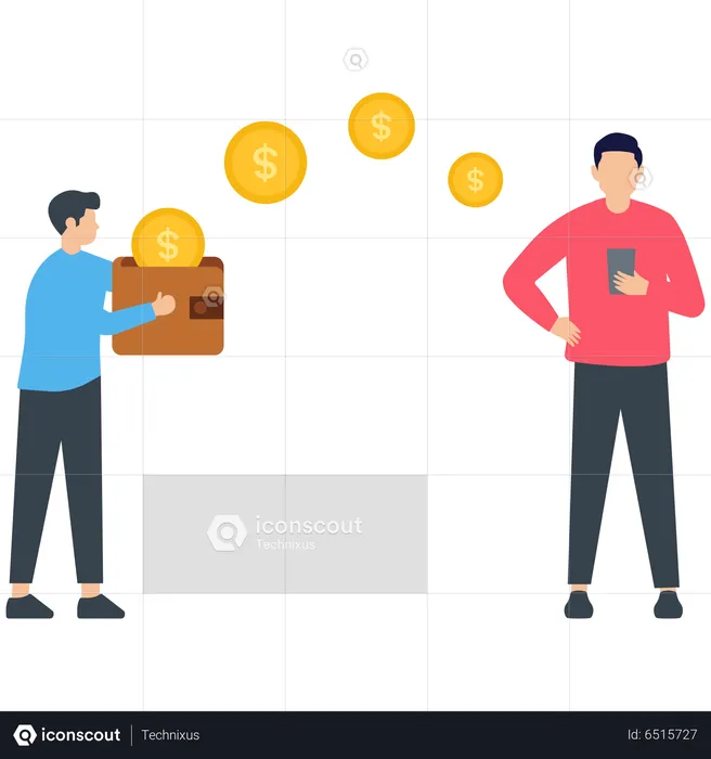 Man Send Money From Wallet  Illustration