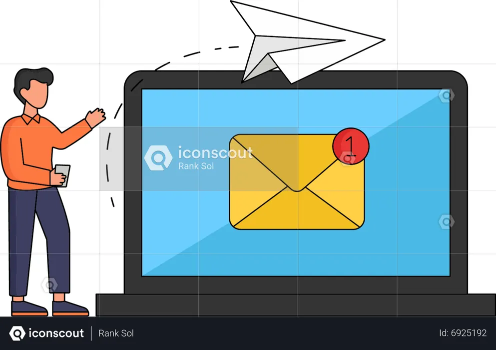 Man sending E Mail  Illustration