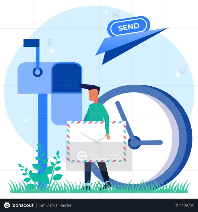 Man Sending Email  Illustration