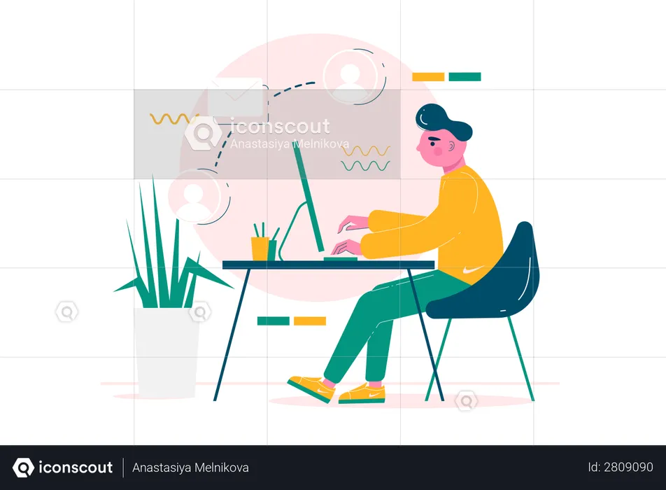 Man sending emails  Illustration