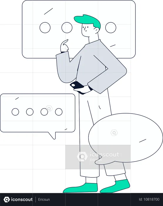 Man sending emails to clients  Illustration