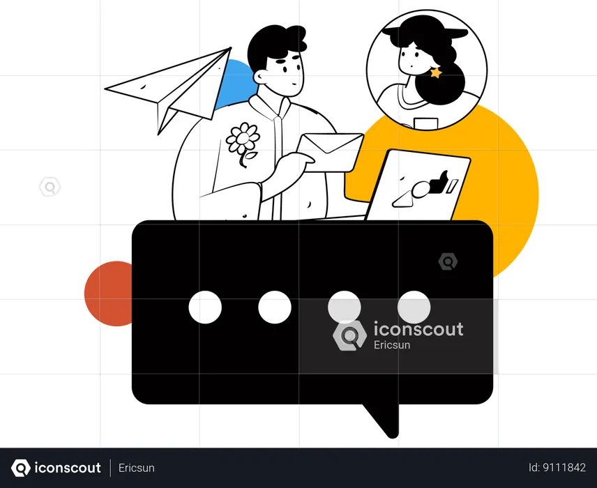 Man sending feedback message to woman  Illustration