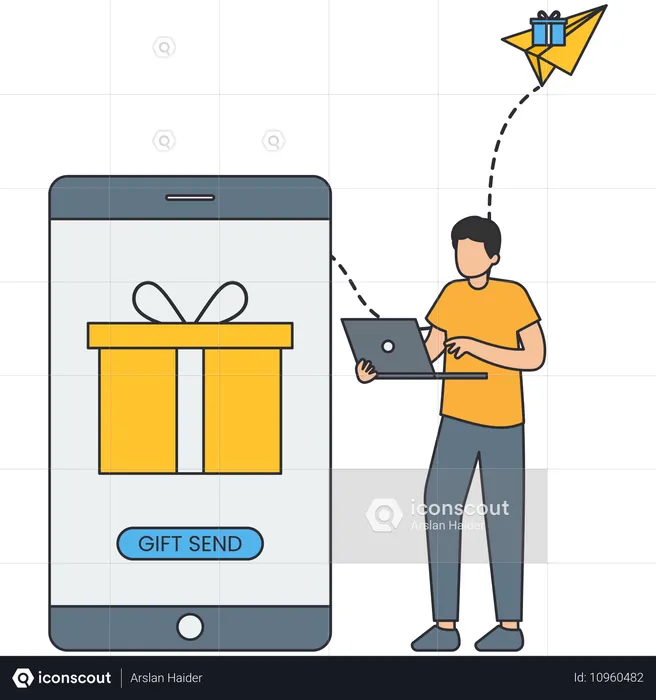 Man Sending Gift  Illustration