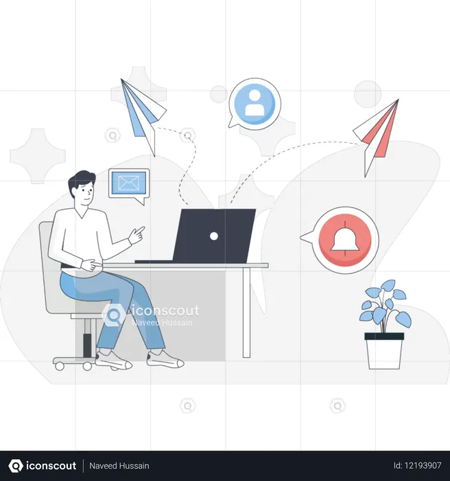 Man sending message on social media platform  Illustration
