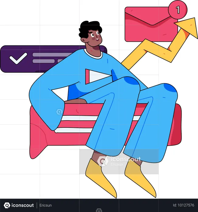 Man sending message to customer service  Illustration