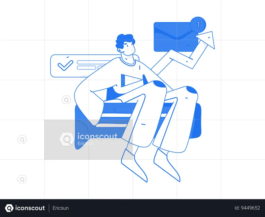 Man sending message to customer service  Illustration