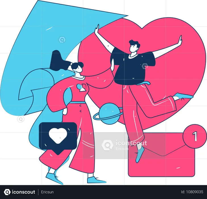 Man sending romantic chats to girl  Illustration