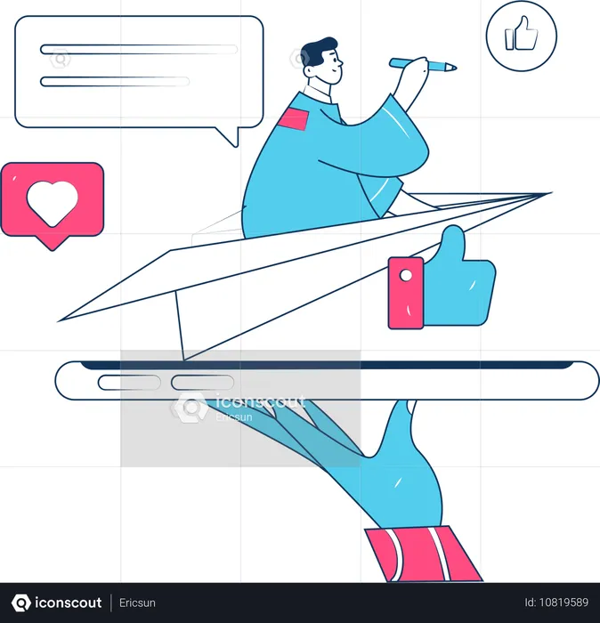 Man sending social media like  Illustration