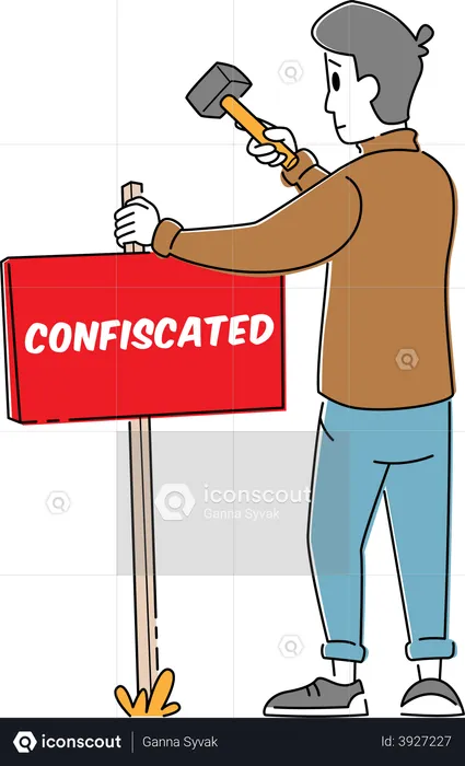 Man Set Up Signboard for Confiscated Property  Illustration