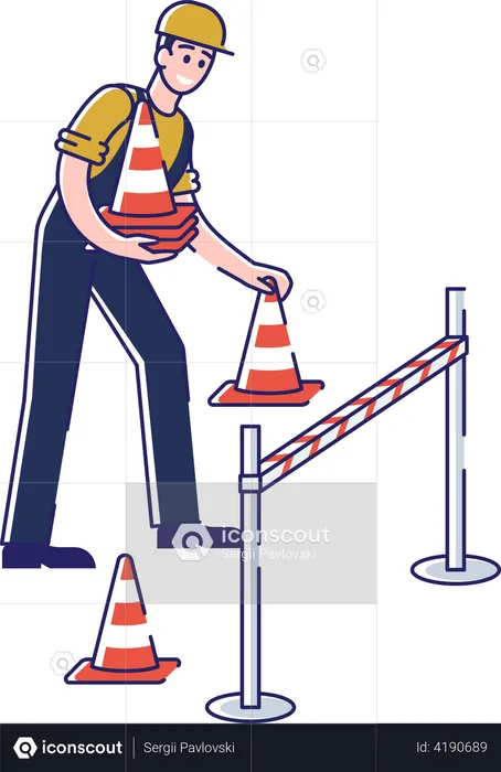 Man Set Warning Signs For Safety Of Pedestrians And Traffic  Illustration