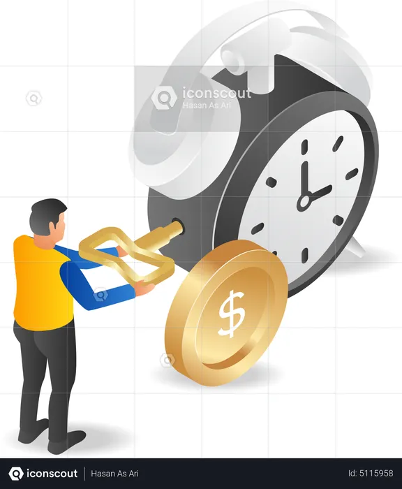 Man setting alarm clock for business plan reminder  Illustration